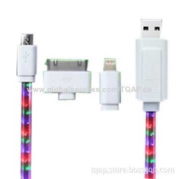 LED Flashlight (3 Fiber Wires) 8-pin to USB Data Sync Charger Cable, 1.0m Length